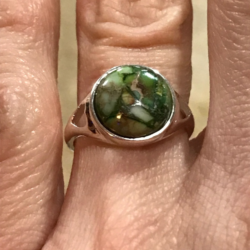 Green Copper Turquoise Silver Ring - image 6